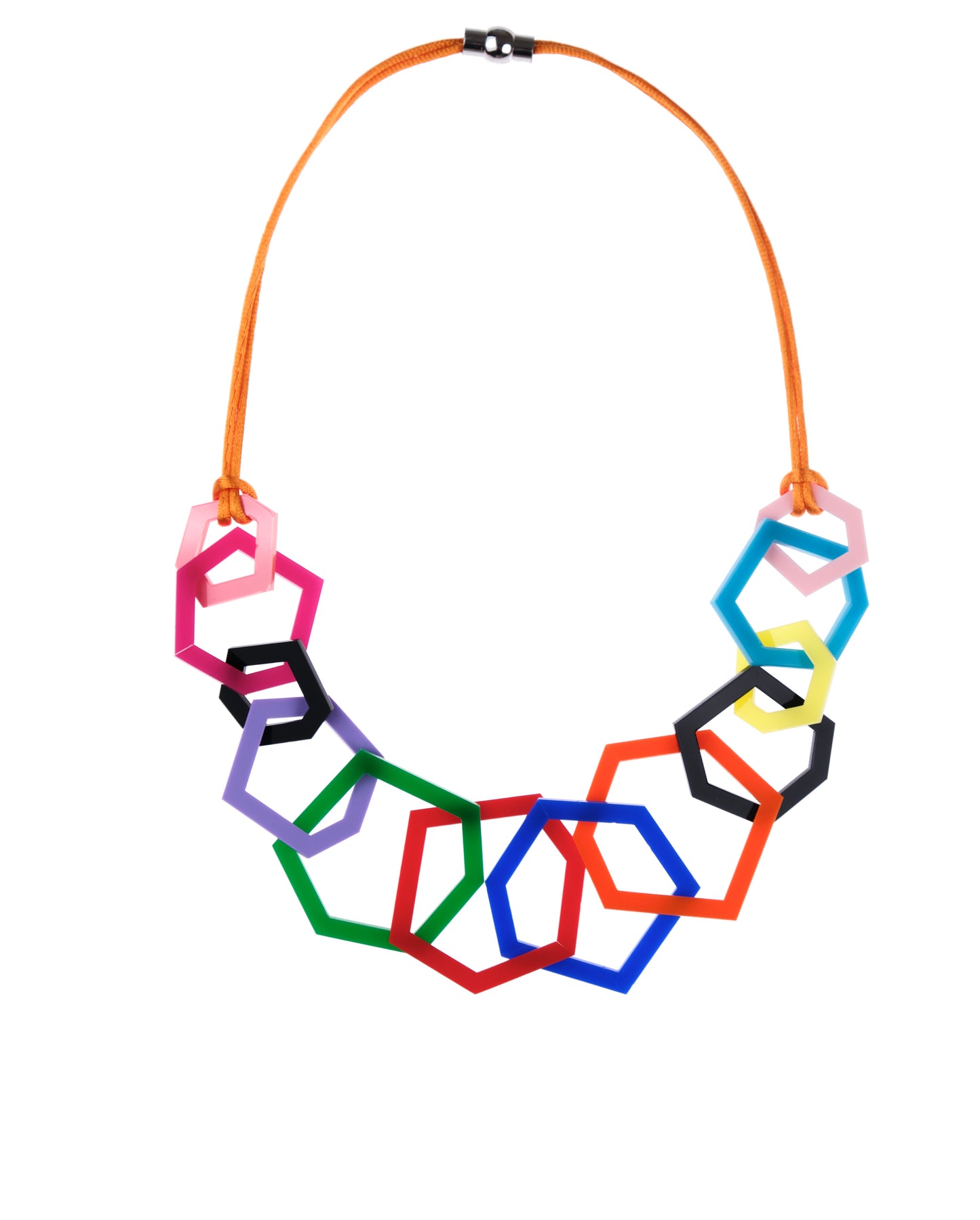 Rainbow Colour Geometric Statement Acrylic Necklace.