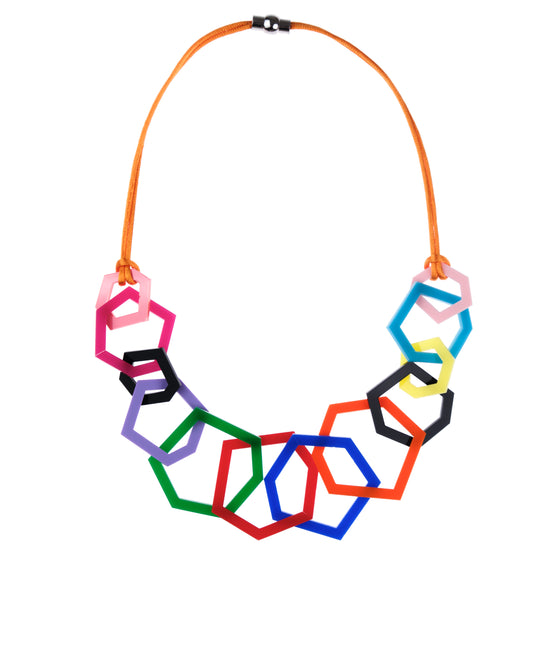 Rainbow Colour Geometric Statement Acrylic Necklace.