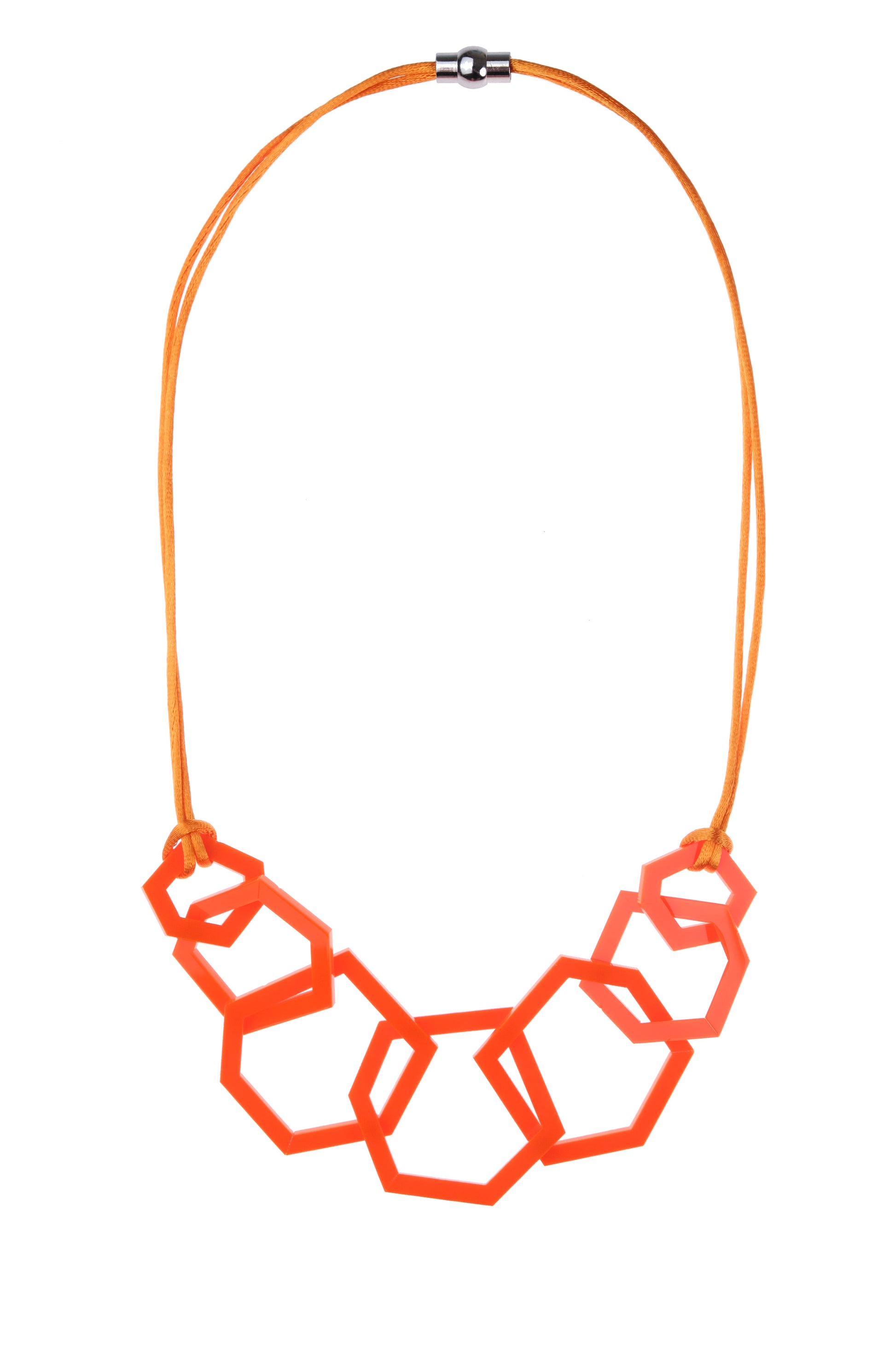 Geometric orange necklace on a white background